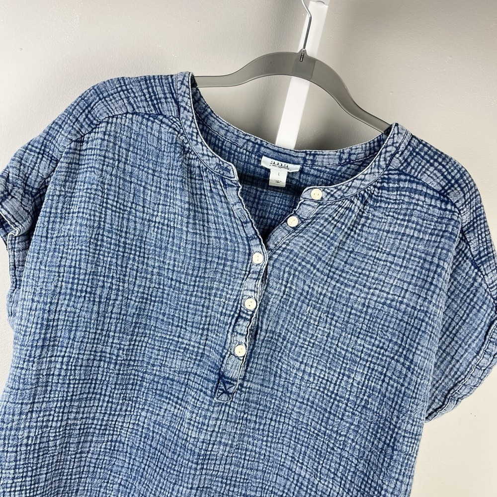 A.N.A. A New Approach Gauzy Top Womens L Blue Boxy Lagenlook Coastal Chic